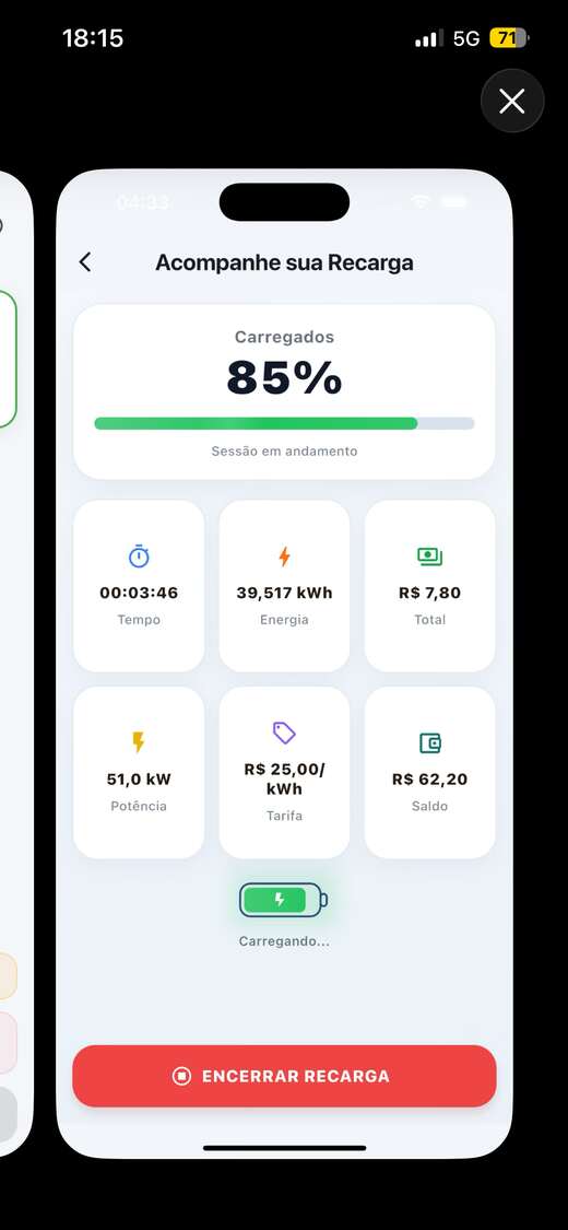 Acompanhe a recarga no aplicativo Quadrivolt