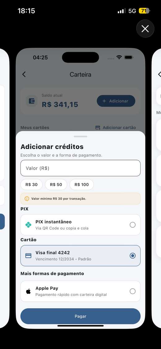 Adicione créditos no aplicativo Quadrivolt